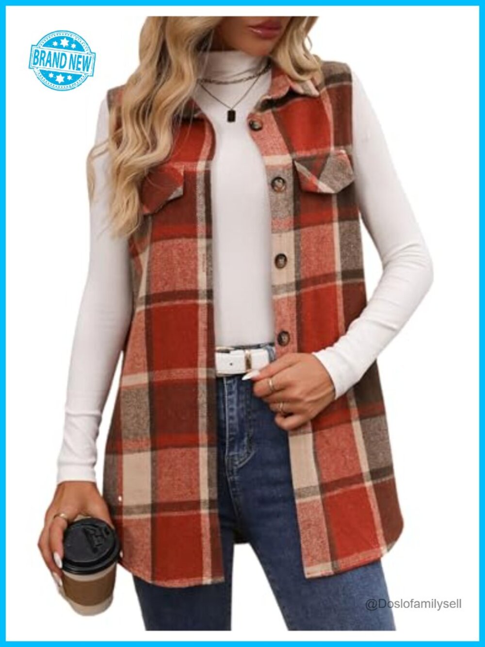 ZILIN Women's Flannel Plaid Vest Button Down Sleeveless Shacket Shirt Jacket